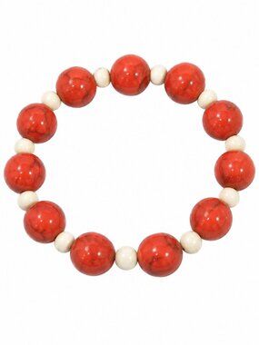 Red White Howlite Bracelet Handmade Stretch Beaded Bold Statement Gift